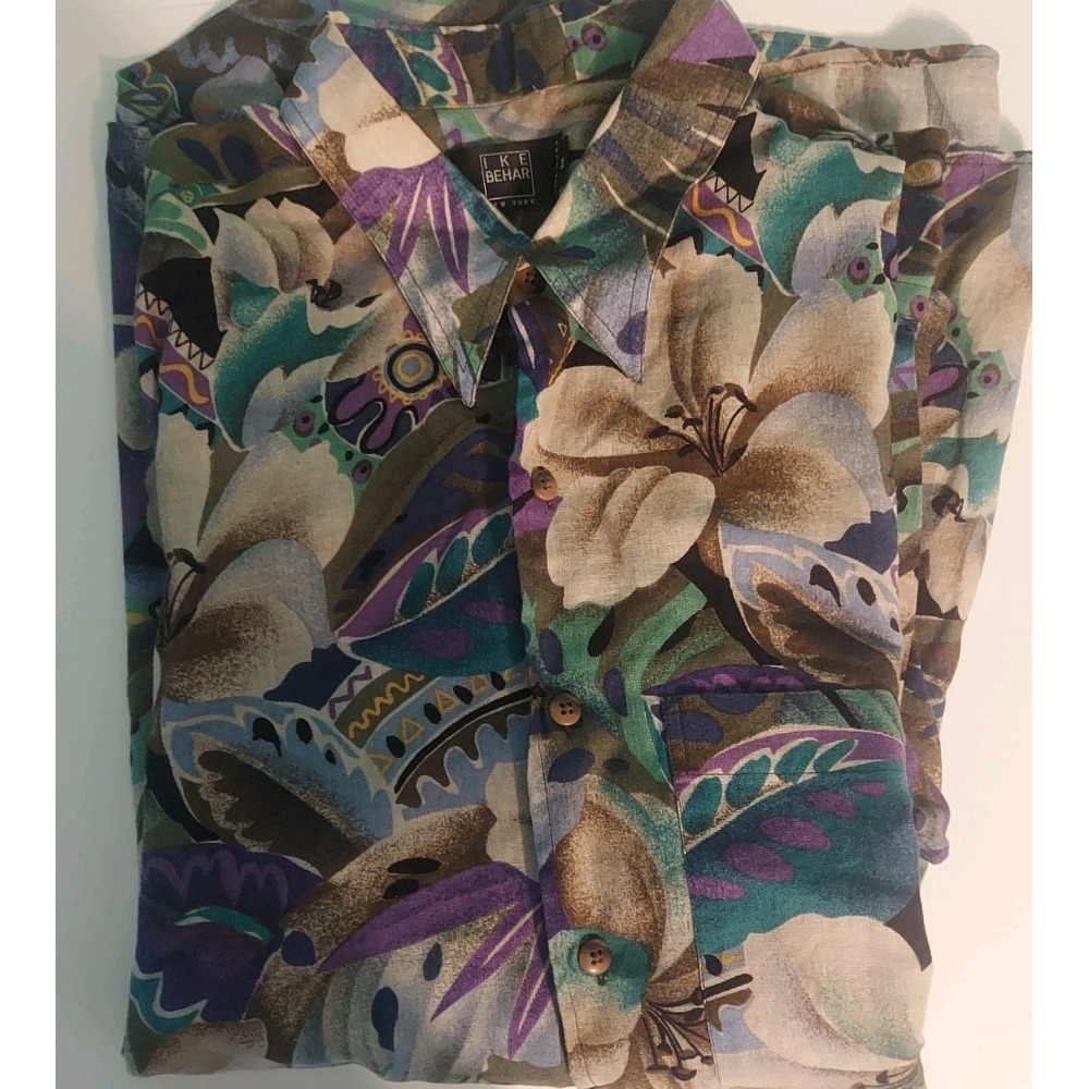 Ike Behar Mens M Long‎ Sleeve Hawaiian Shirt Pocket